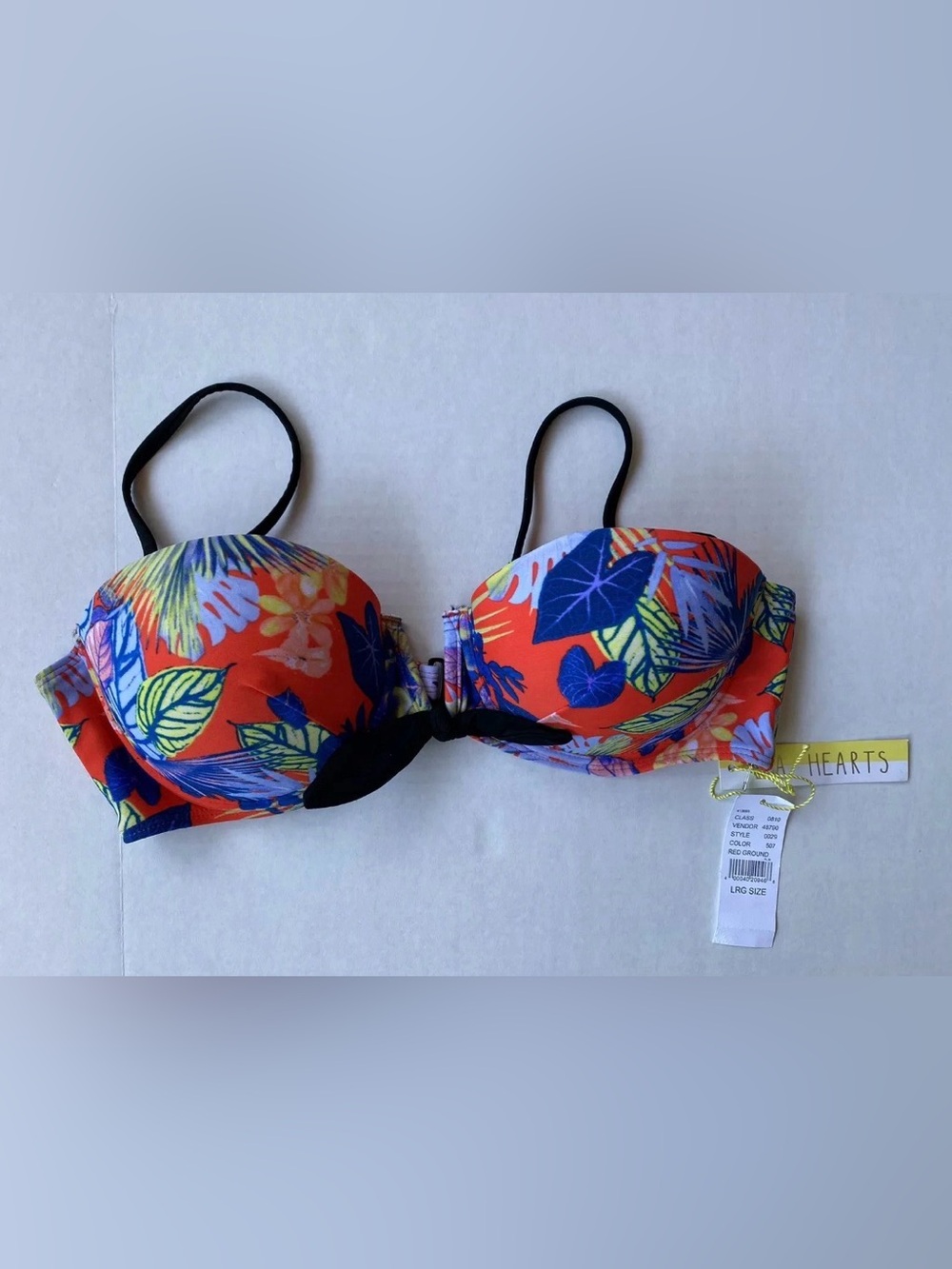 La Hearts Bright Orange Tropical Print Push-Up Bikini Top